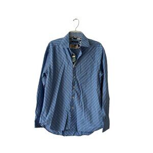 Robert Graham Blue Striped Button-Down Shirt XL 100% Cotton  Long Sleeve